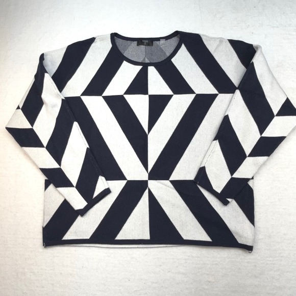 Tahari XL Top Women's Sweater Geometric Print Knit heavy Long Sleeve deep navy - Picture 1 of 10